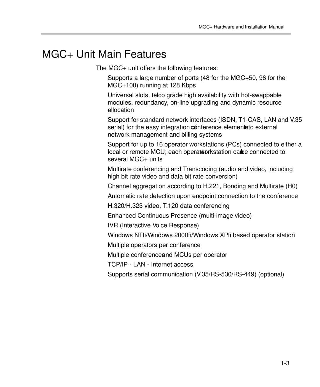 Polycom DOC2238A manual MGC+ Unit Main Features 