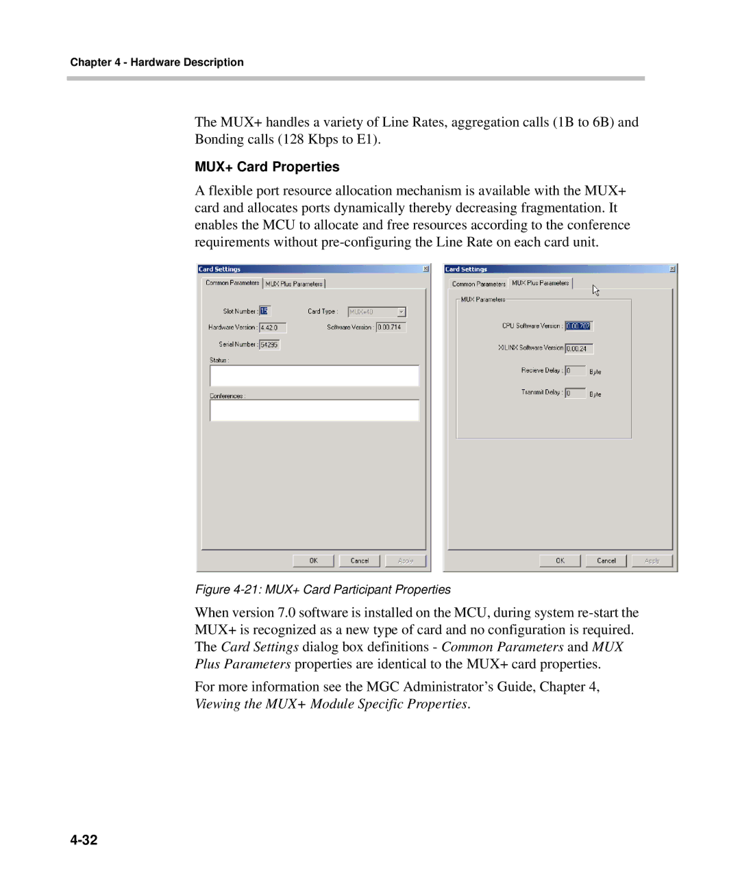 Polycom DOC2238A manual MUX+ Card Properties, 21 MUX+ Card Participant Properties 