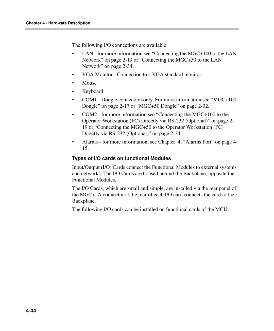 Polycom DOC2238A manual Types of I/O cards on functional Modules 