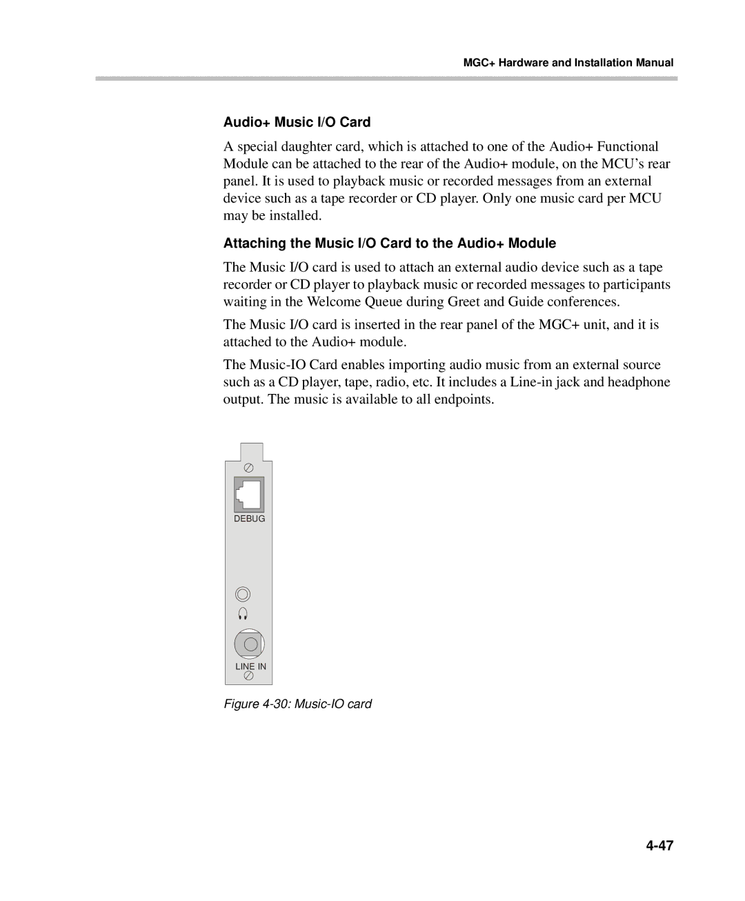 Polycom DOC2238A manual Audio+ Music I/O Card, Attaching the Music I/O Card to the Audio+ Module 