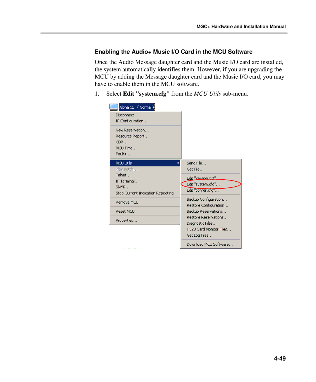 Polycom DOC2238A manual Enabling the Audio+ Music I/O Card in the MCU Software 