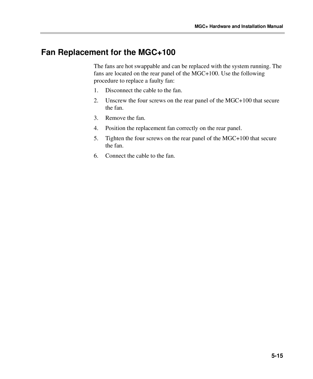 Polycom DOC2238A manual Fan Replacement for the MGC+100 