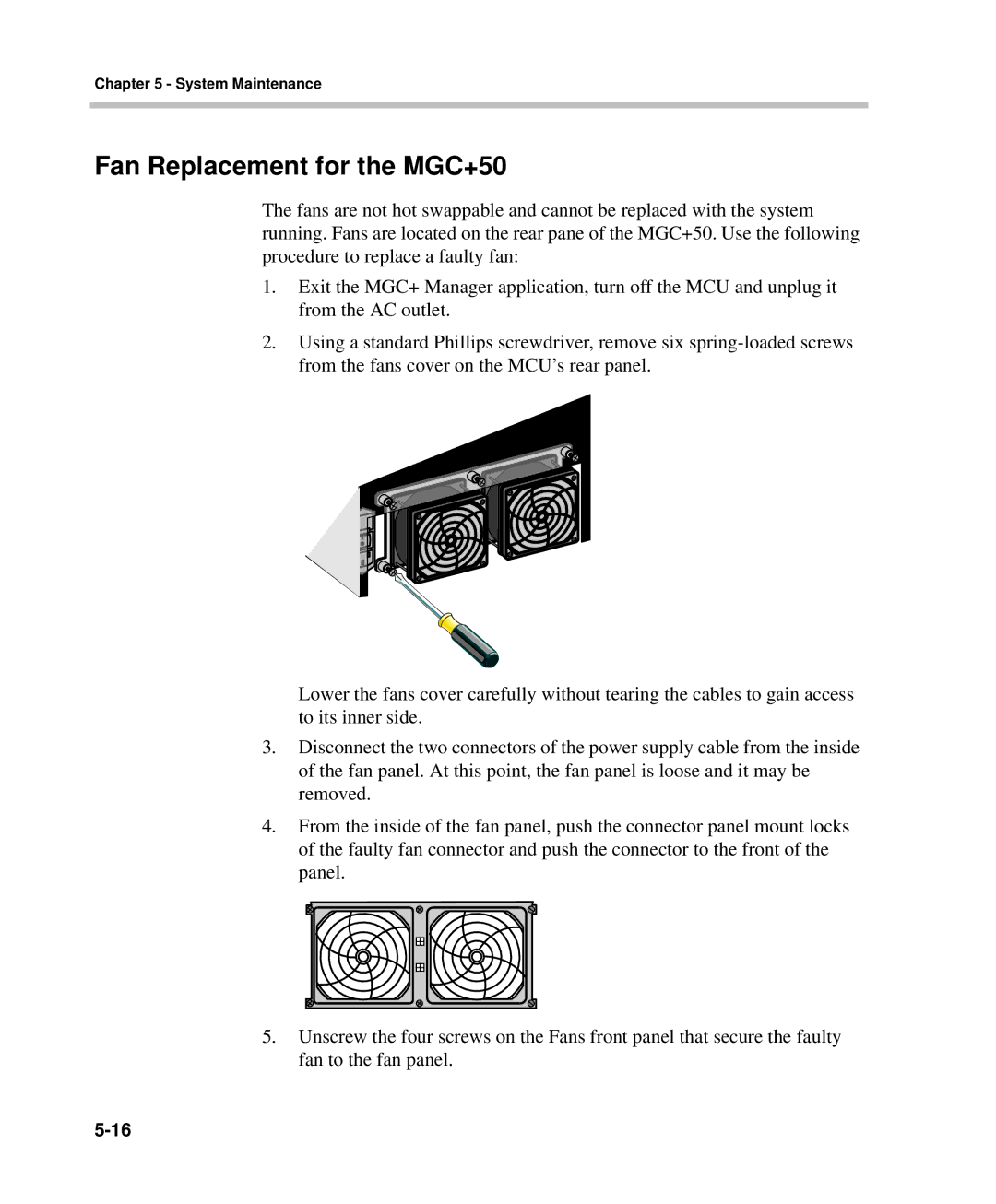 Polycom DOC2238A manual Fan Replacement for the MGC+50 