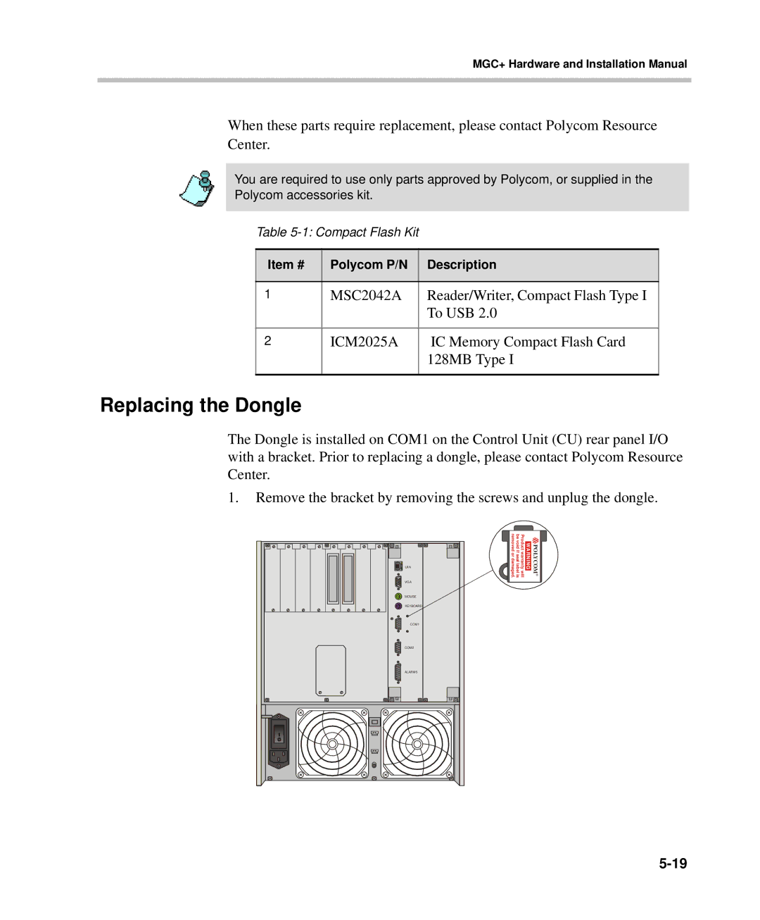 Polycom DOC2238A manual Replacing the Dongle, Item # Polycom P/N Description 