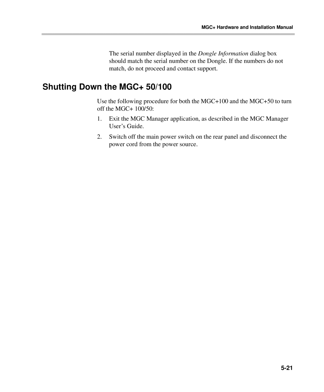 Polycom DOC2238A manual Shutting Down the MGC+ 50/100 