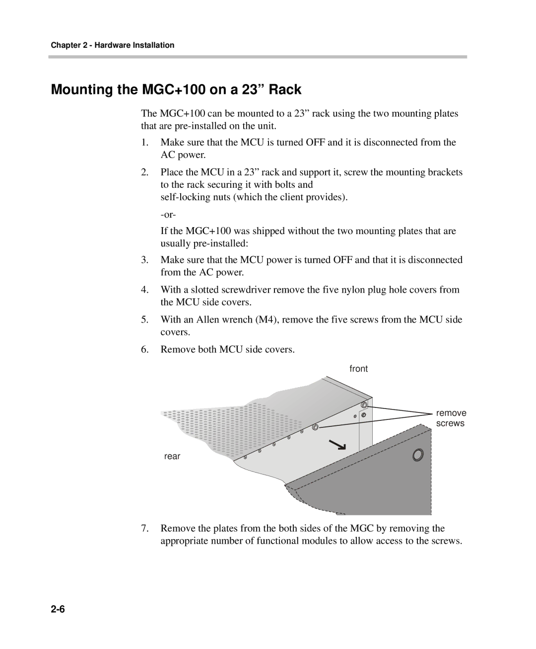 Polycom DOC2238A manual Mounting the MGC+100 on a 23 Rack 