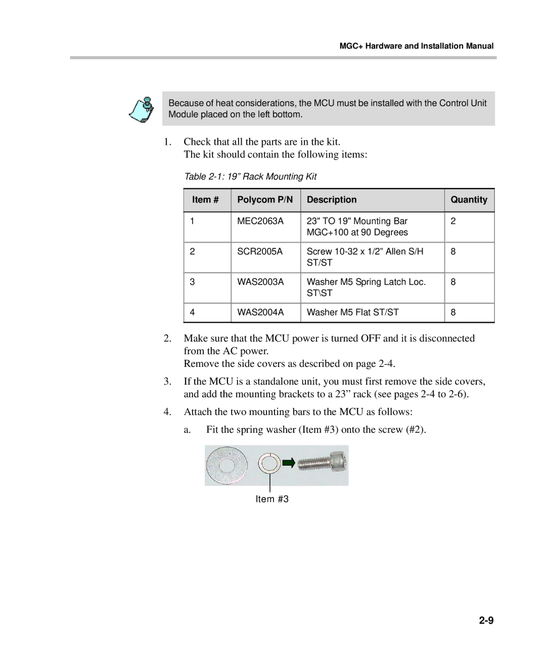 Polycom DOC2238A manual Item # Polycom P/N Description Quantity 