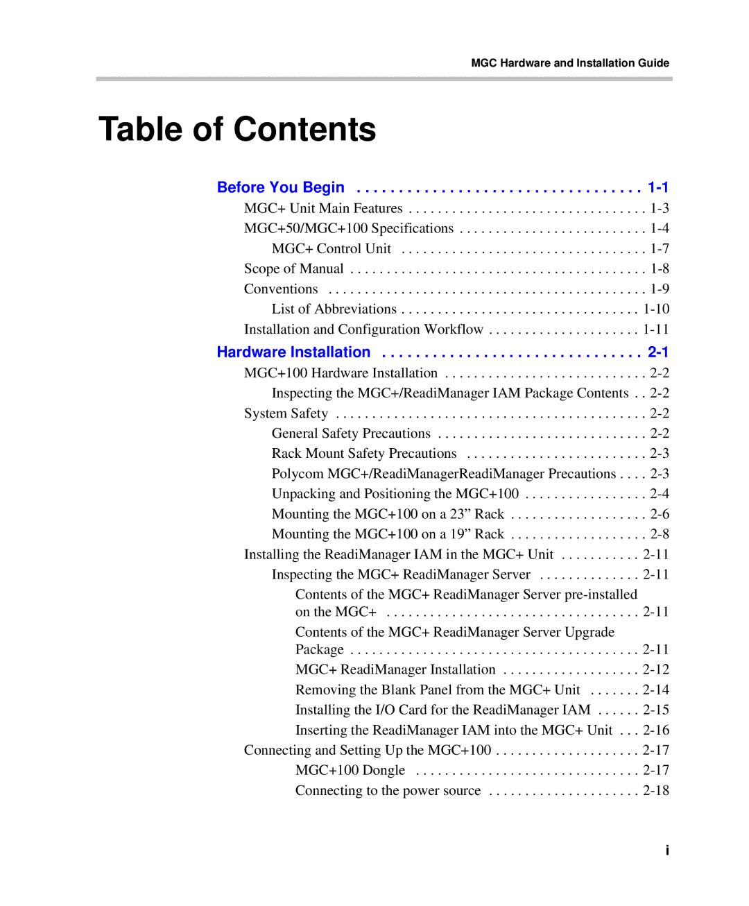 Polycom DOC2238A manual Table of Contents 