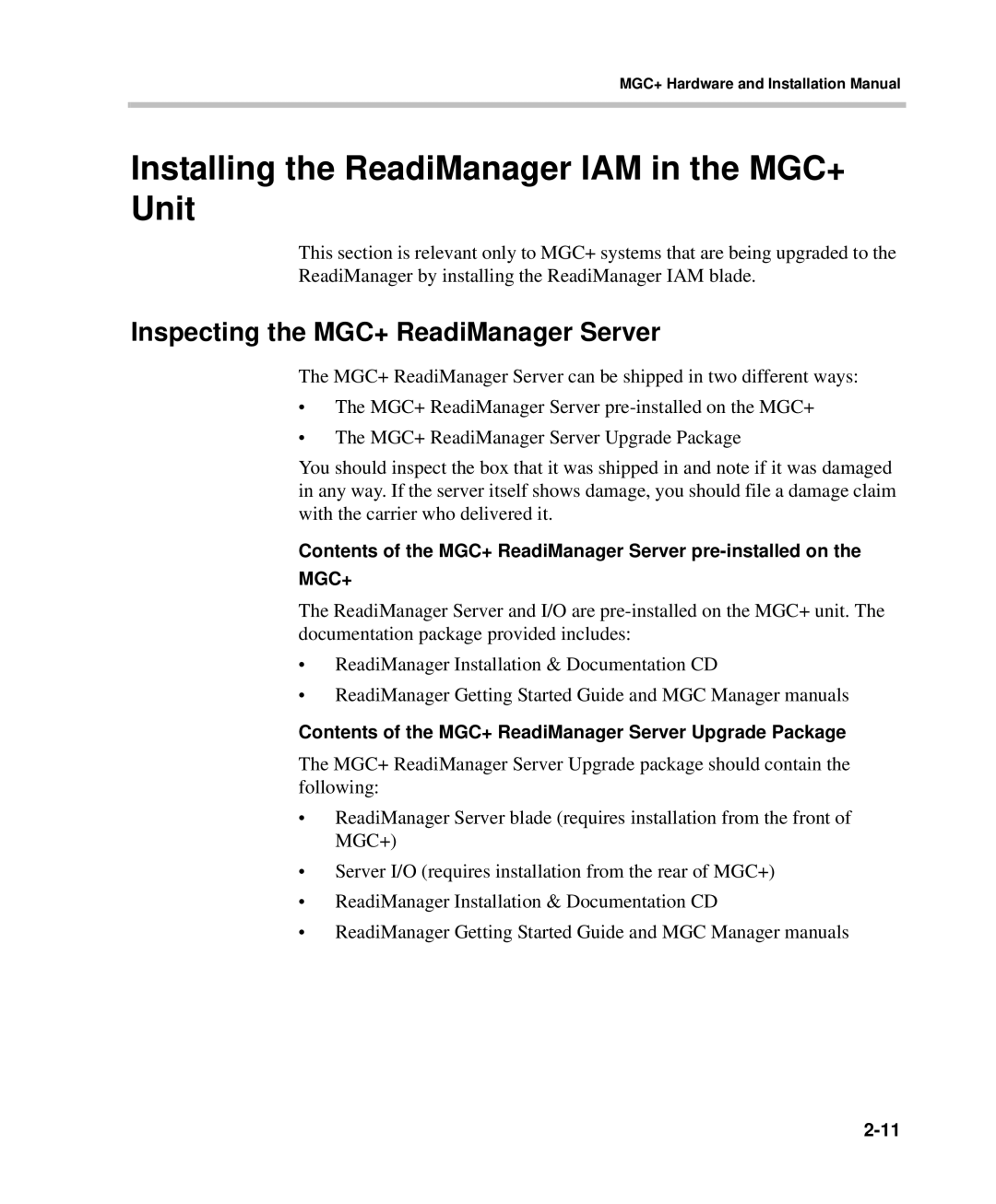 Polycom DOC2238A manual Installing the ReadiManager IAM in the MGC+ Unit, Inspecting the MGC+ ReadiManager Server 