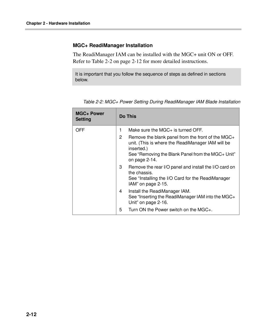 Polycom DOC2238A manual MGC+ ReadiManager Installation, MGC+ Power Do This Setting 