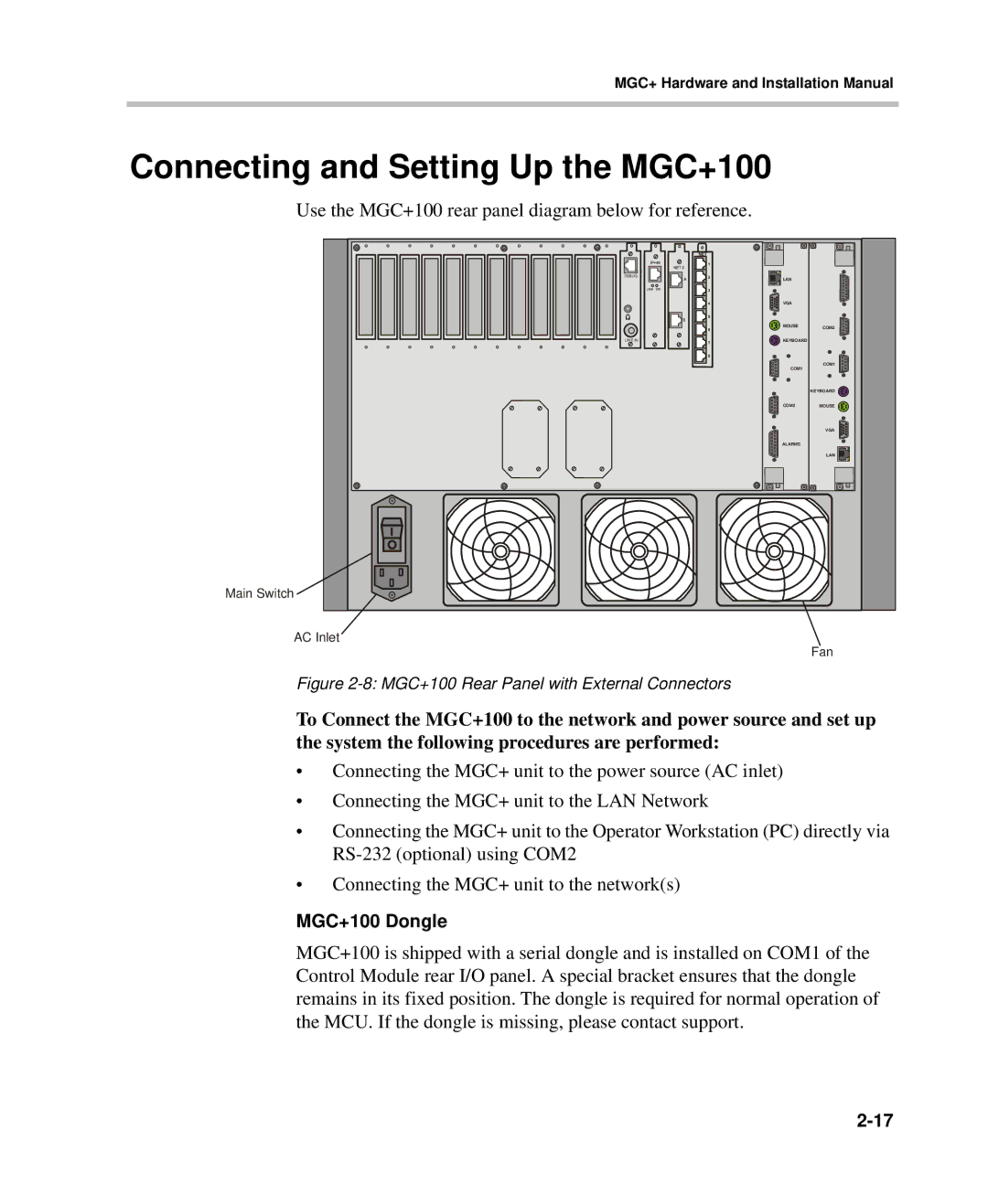 Polycom DOC2238A manual Connecting and Setting Up the MGC+100, MGC+100 Dongle 