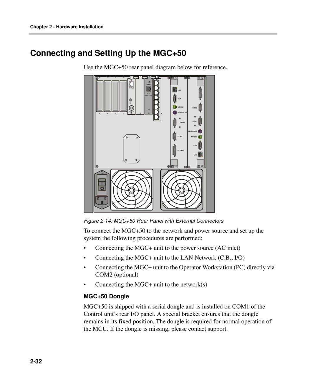 Polycom DOC2238A manual Connecting and Setting Up the MGC+50, MGC+50 Dongle 