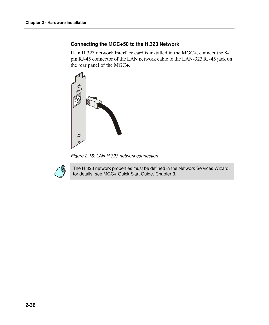 Polycom DOC2238A manual Connecting the MGC+50 to the H.323 Network, LAN H.323 network connection 