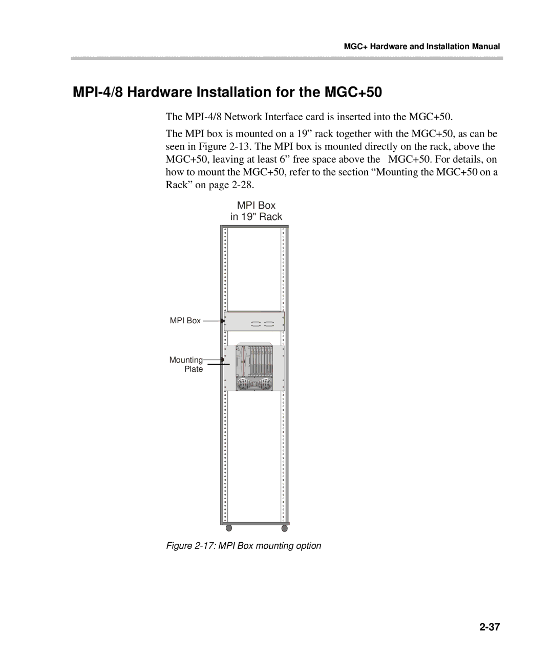 Polycom DOC2238A manual MPI-4/8 Hardware Installation for the MGC+50, MPI Box mounting option 