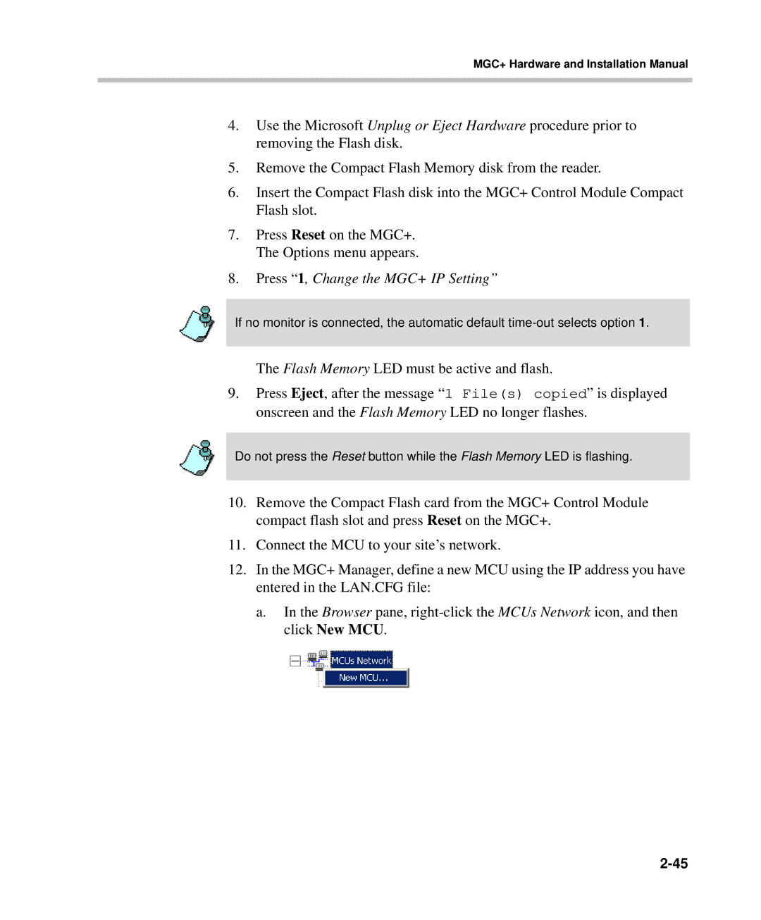 Polycom DOC2238A manual Press 1, Change the MGC+ IP Setting 