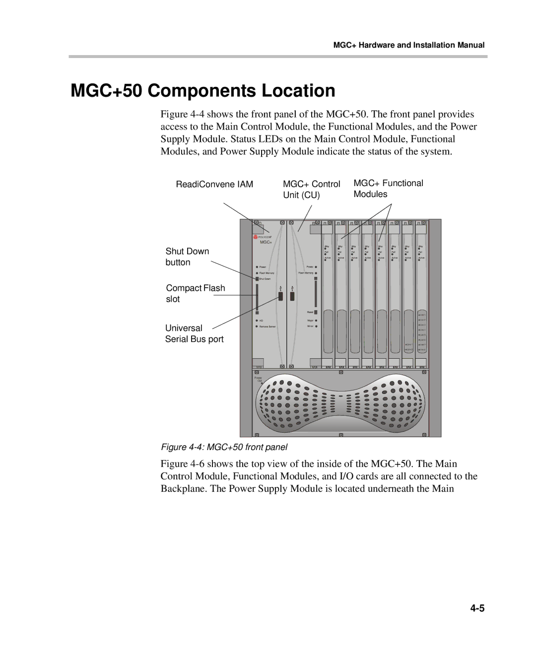 Polycom DOC2238A manual MGC+50 Components Location, MGC+50 front panel 