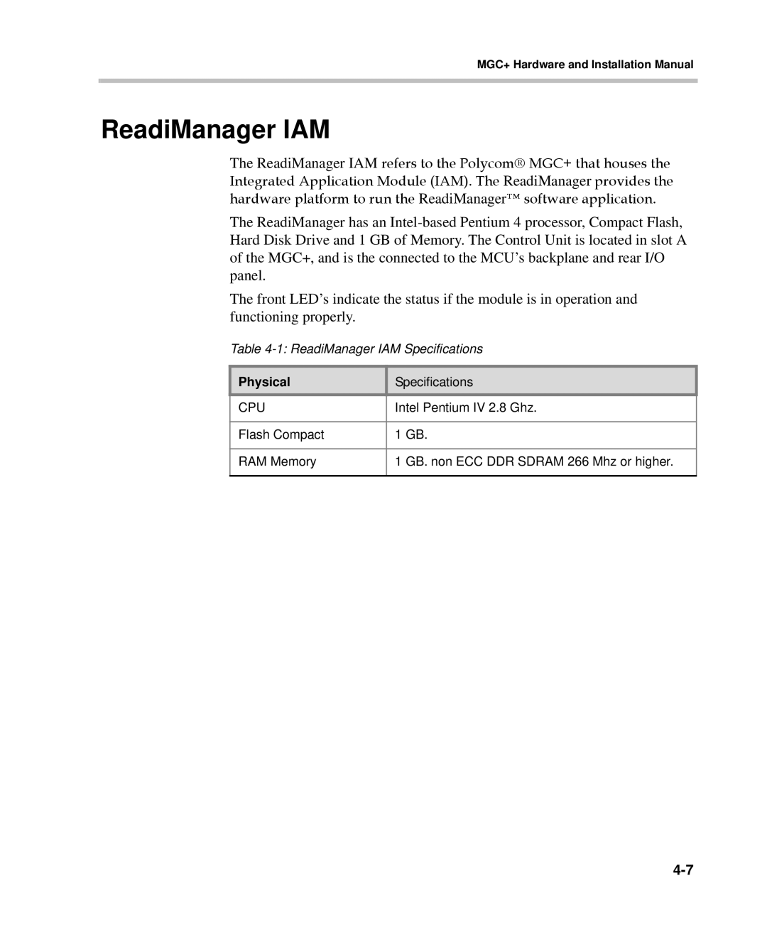 Polycom DOC2238A manual ReadiManager IAM, Physical 