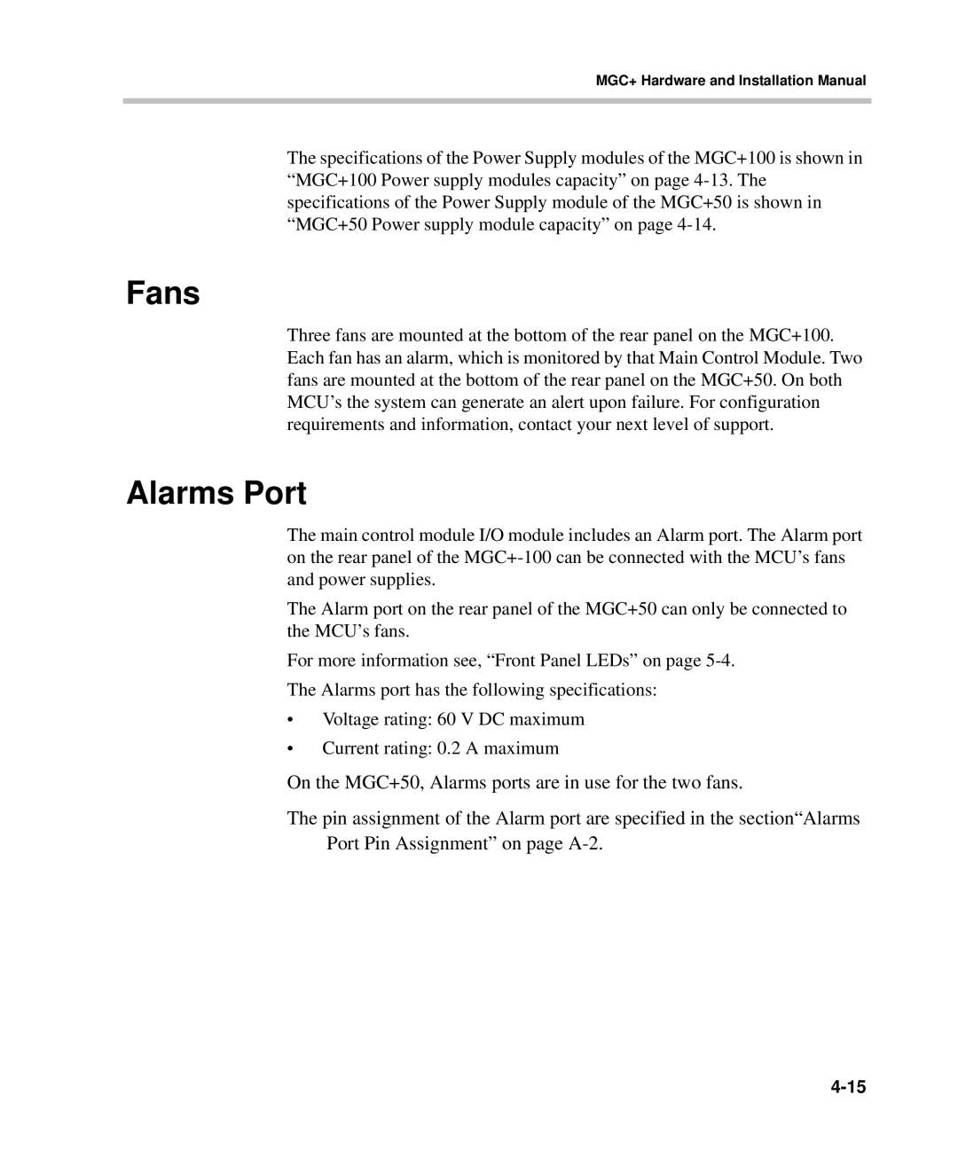 Polycom DOC2238A manual Fans, Alarms Port 