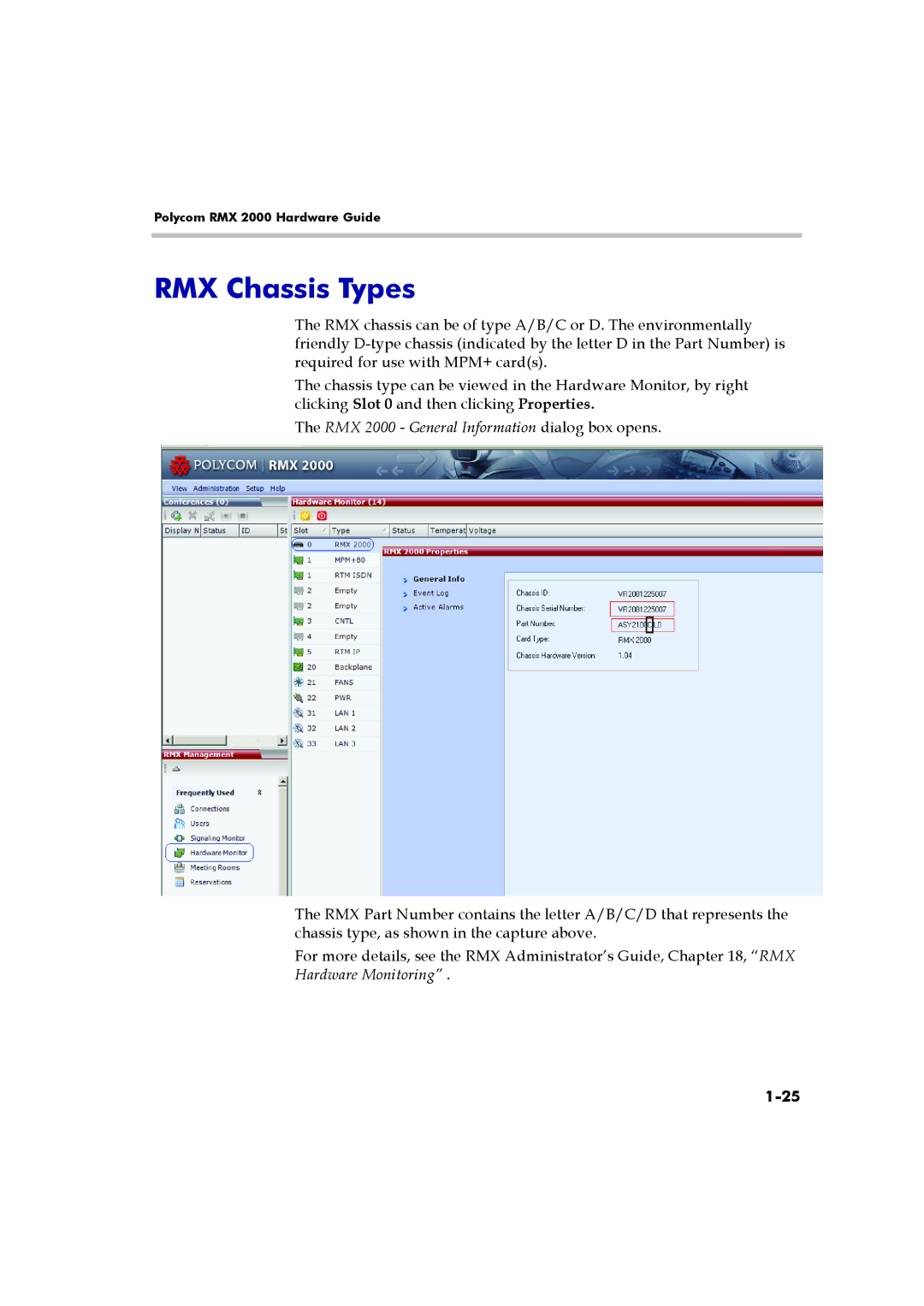 Polycom DOC2547A manual RMX Chassis Types, RMX 2000 General Information dialog box opens 