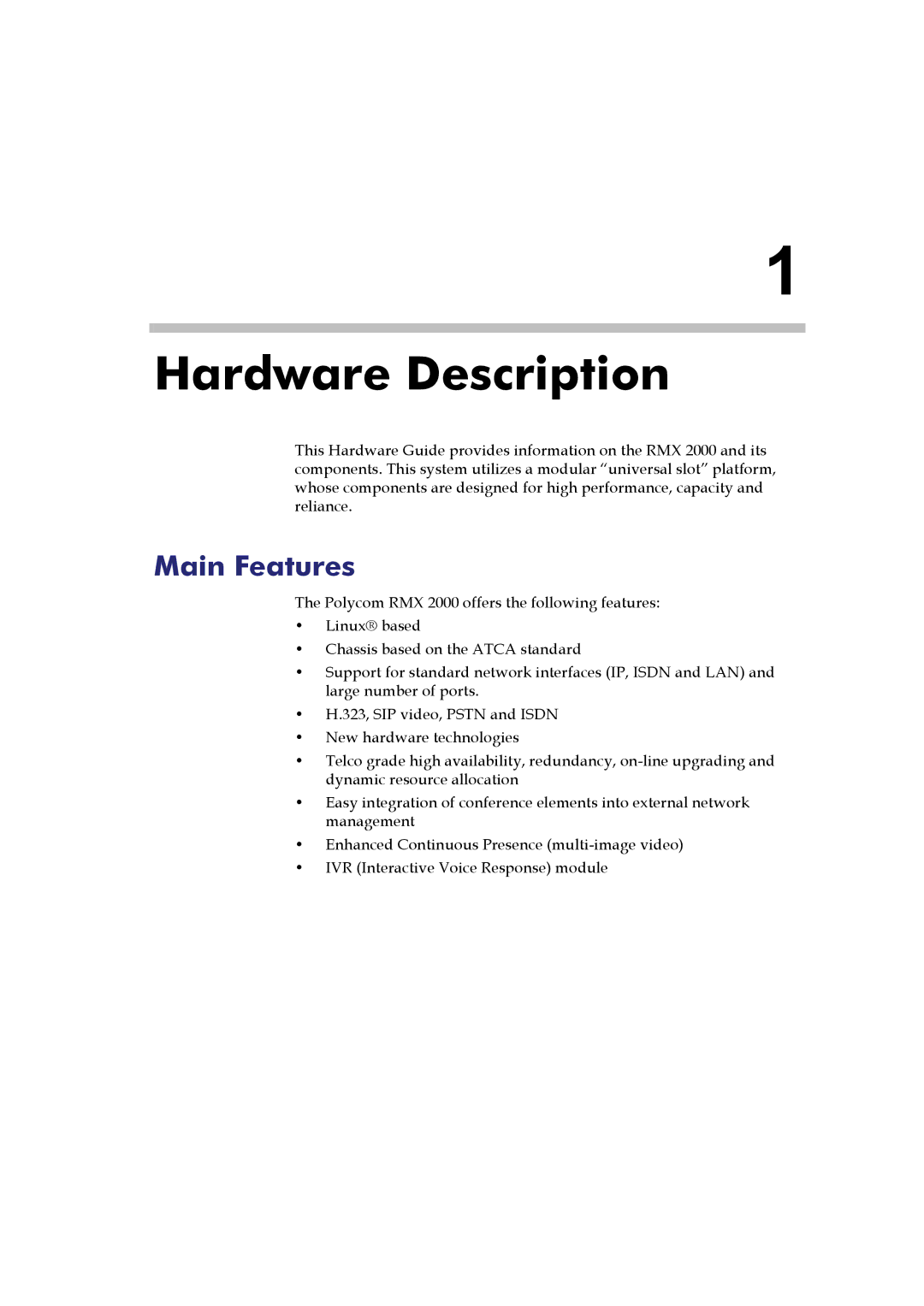 Polycom DOC2547A manual Hardware Description, Main Features 