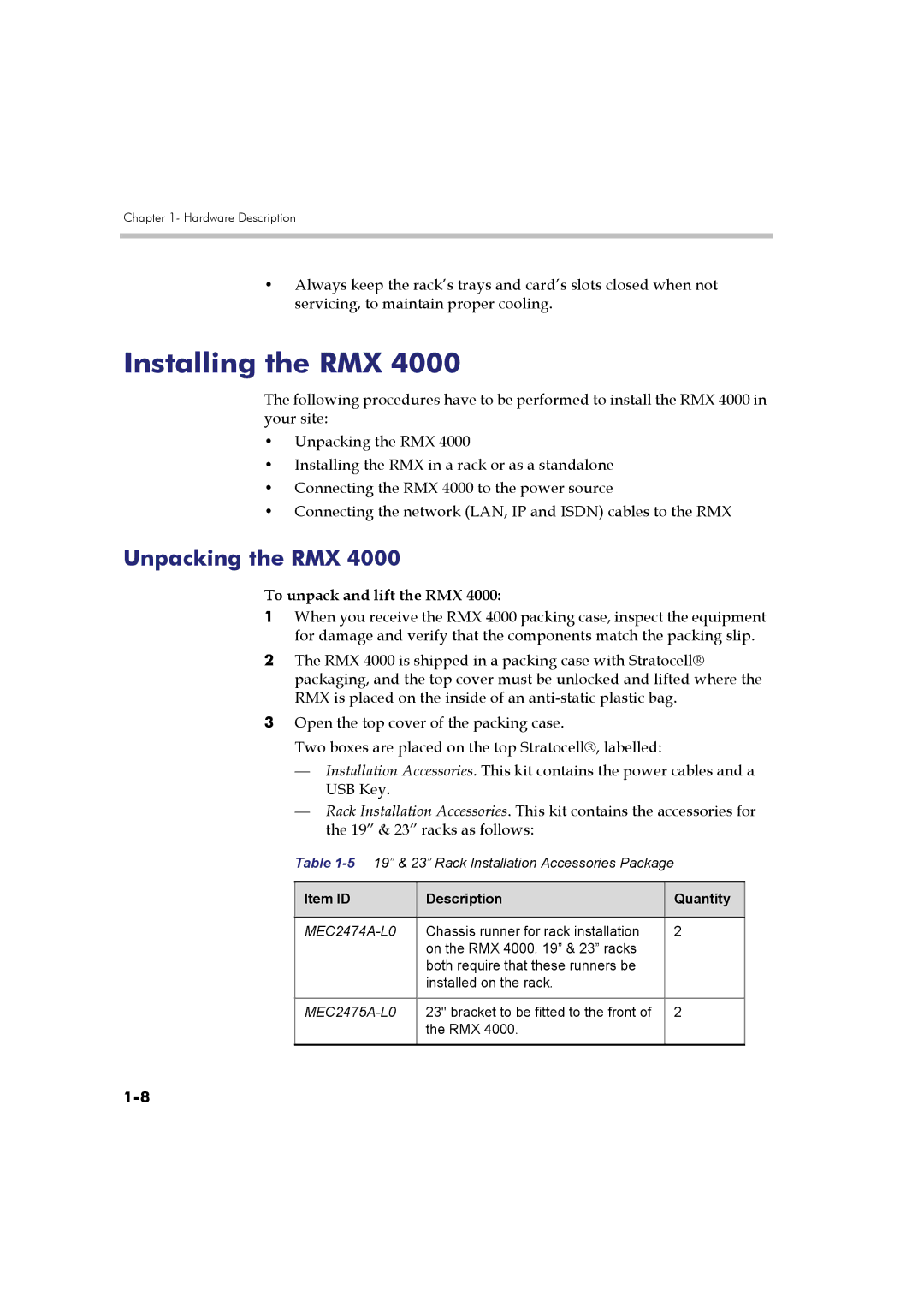 Polycom DOC2548A manual Installing the RMX, Unpacking the RMX 