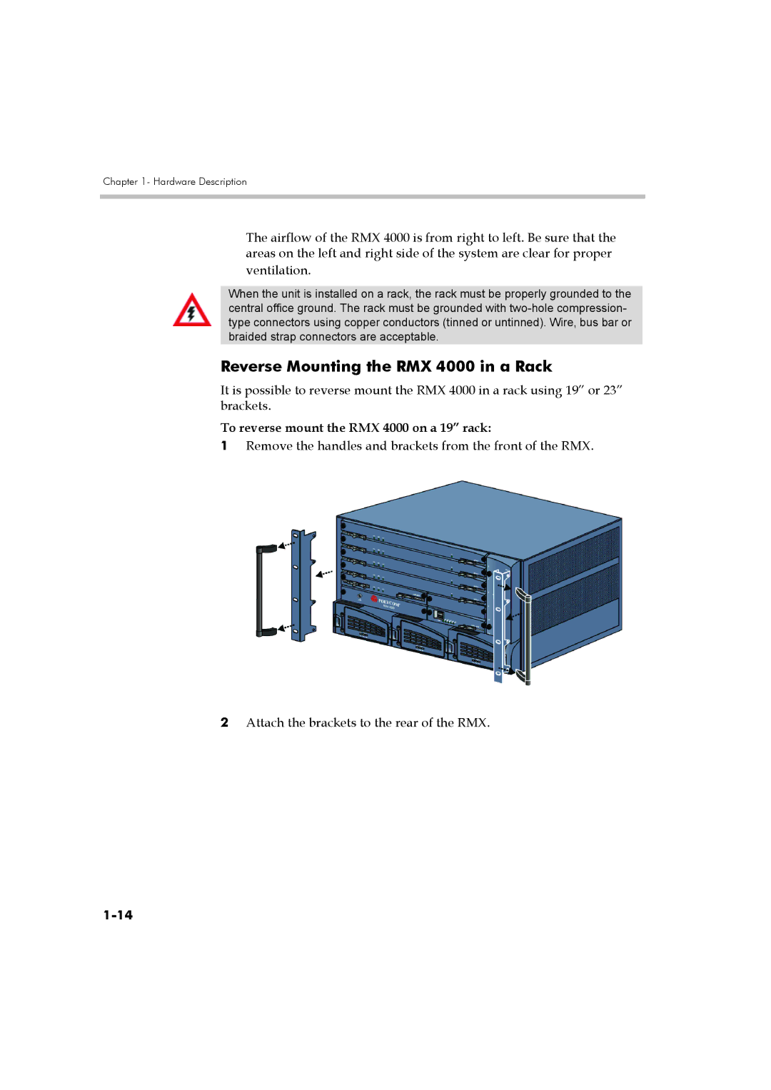 Polycom DOC2548A manual Reverse Mounting the RMX 4000 in a Rack, To reverse mount the RMX 4000 on a 19 rack 