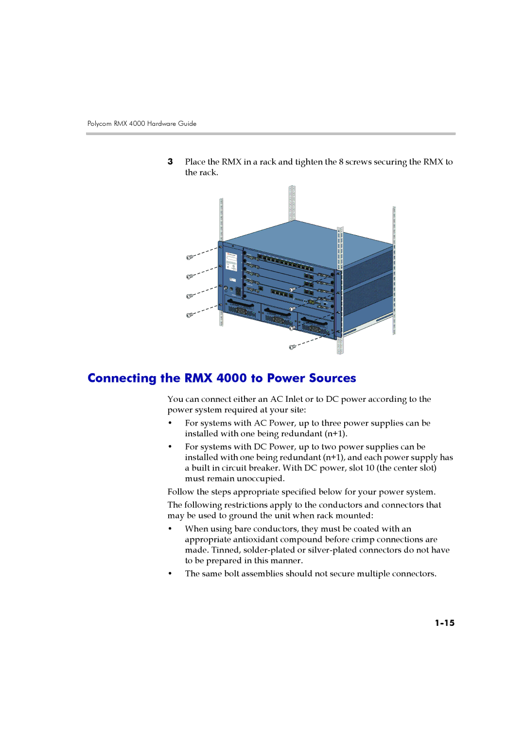 Polycom DOC2548A manual Connecting the RMX 4000 to Power Sources 