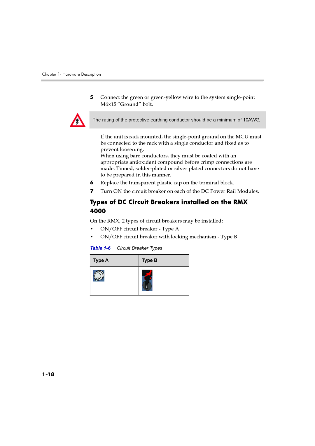 Polycom DOC2548A manual Types of DC Circuit Breakers installed on the RMX, Type a Type B 