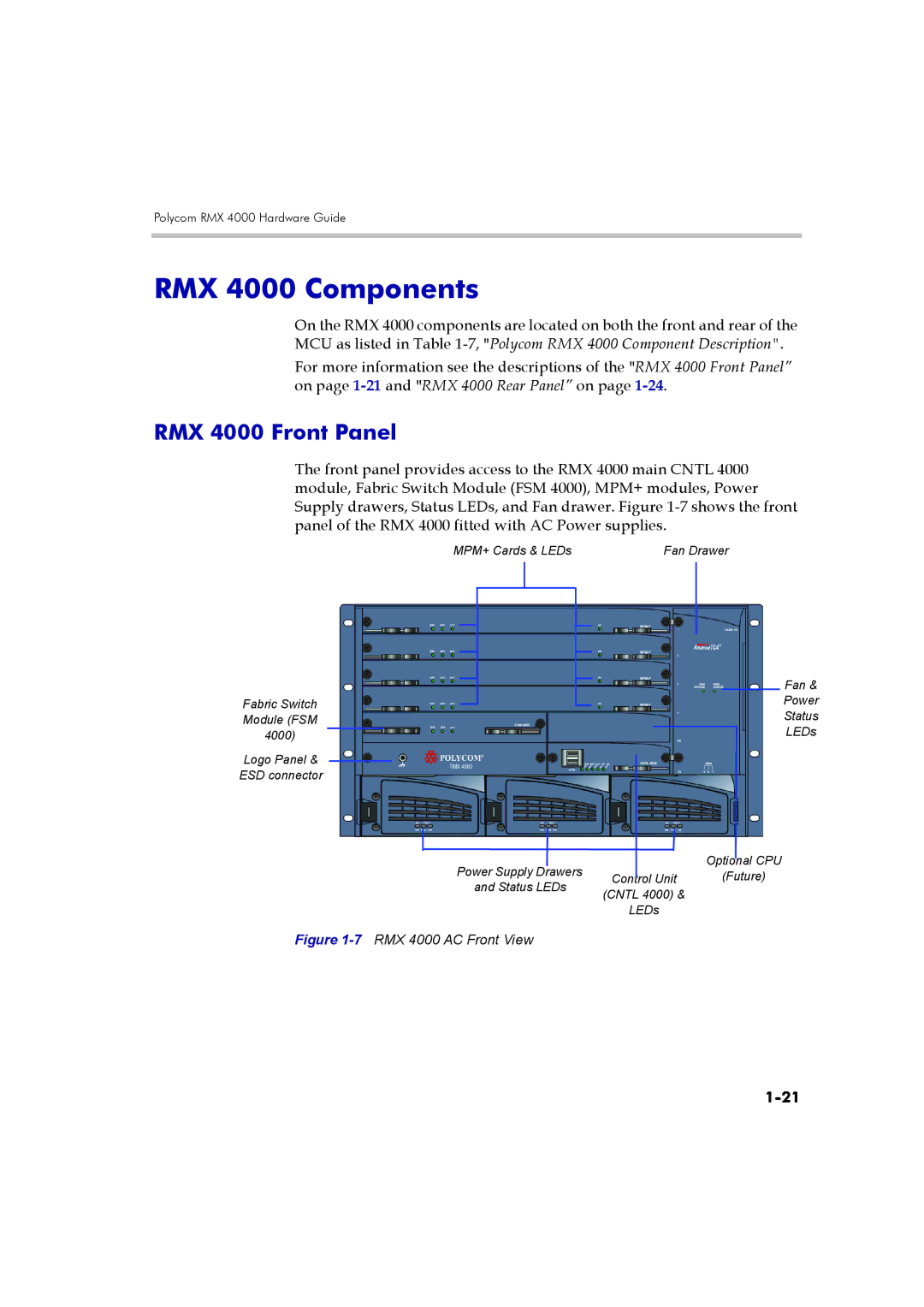 Polycom DOC2548A manual RMX 4000 Components, RMX 4000 Front Panel 