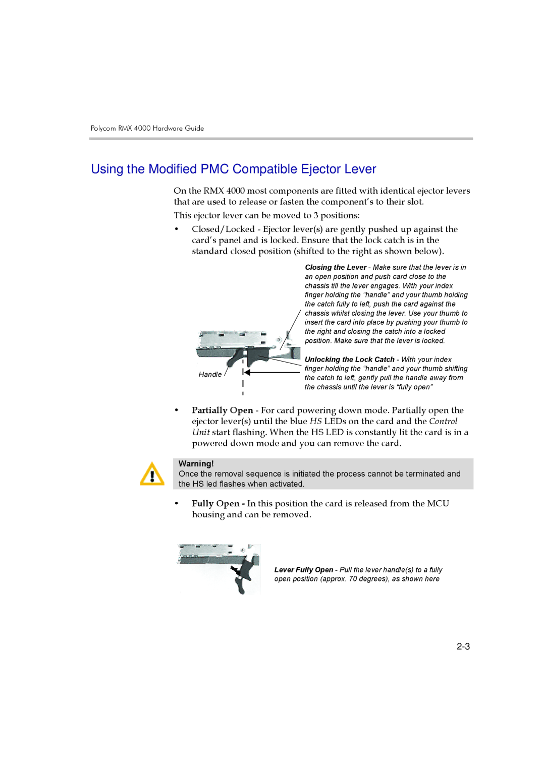 Polycom DOC2548A manual Using the Modified PMC Compatible Ejector Lever, Handle 