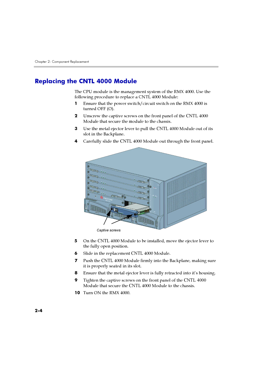 Polycom DOC2548A manual Replacing the Cntl 4000 Module 