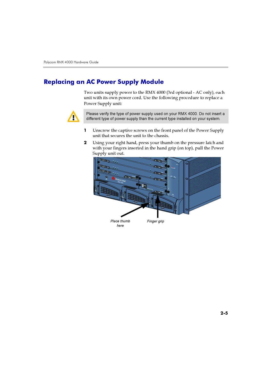 Polycom DOC2548A manual Replacing an AC Power Supply Module 