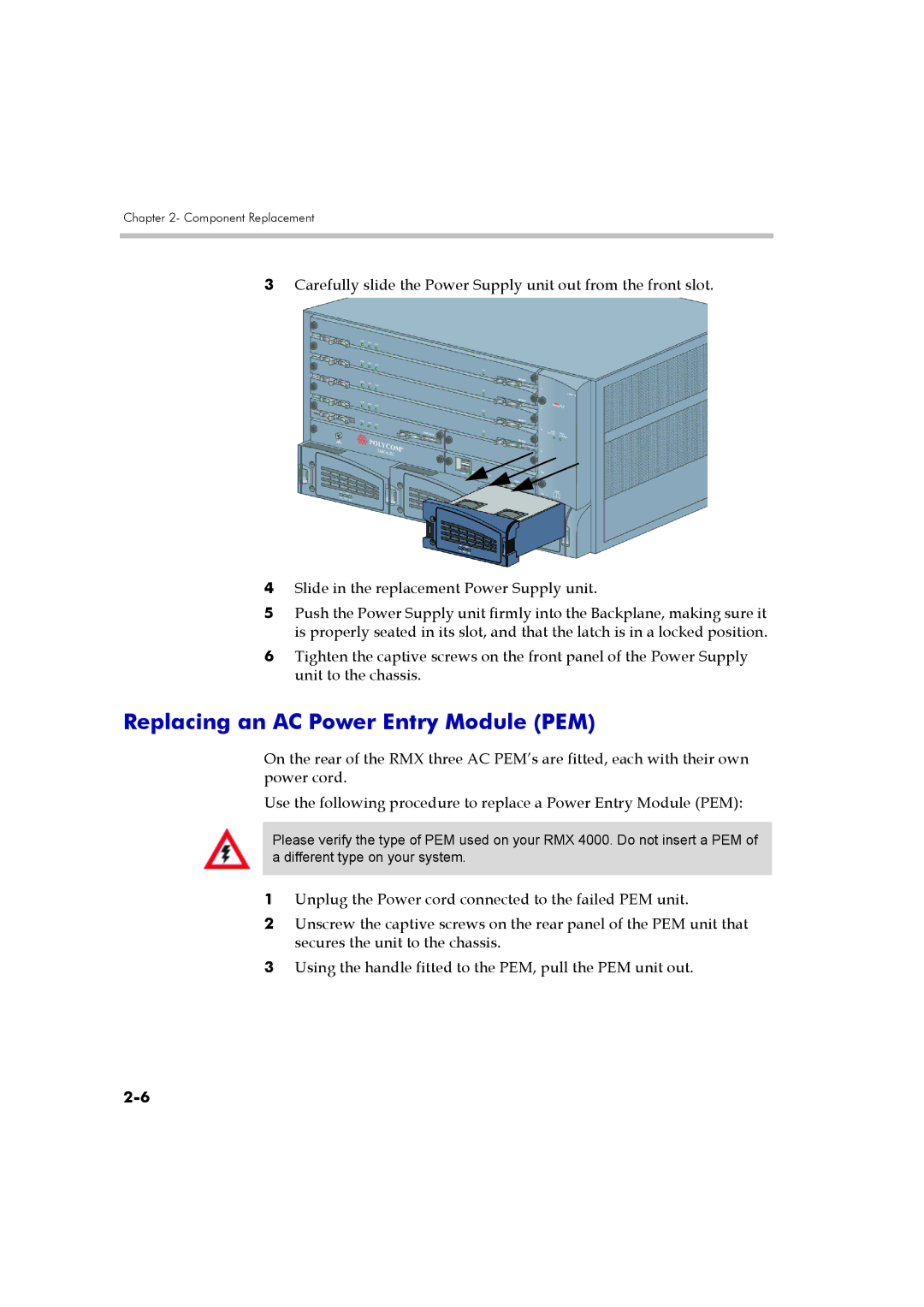 Polycom DOC2548A manual Replacing an AC Power Entry Module PEM 