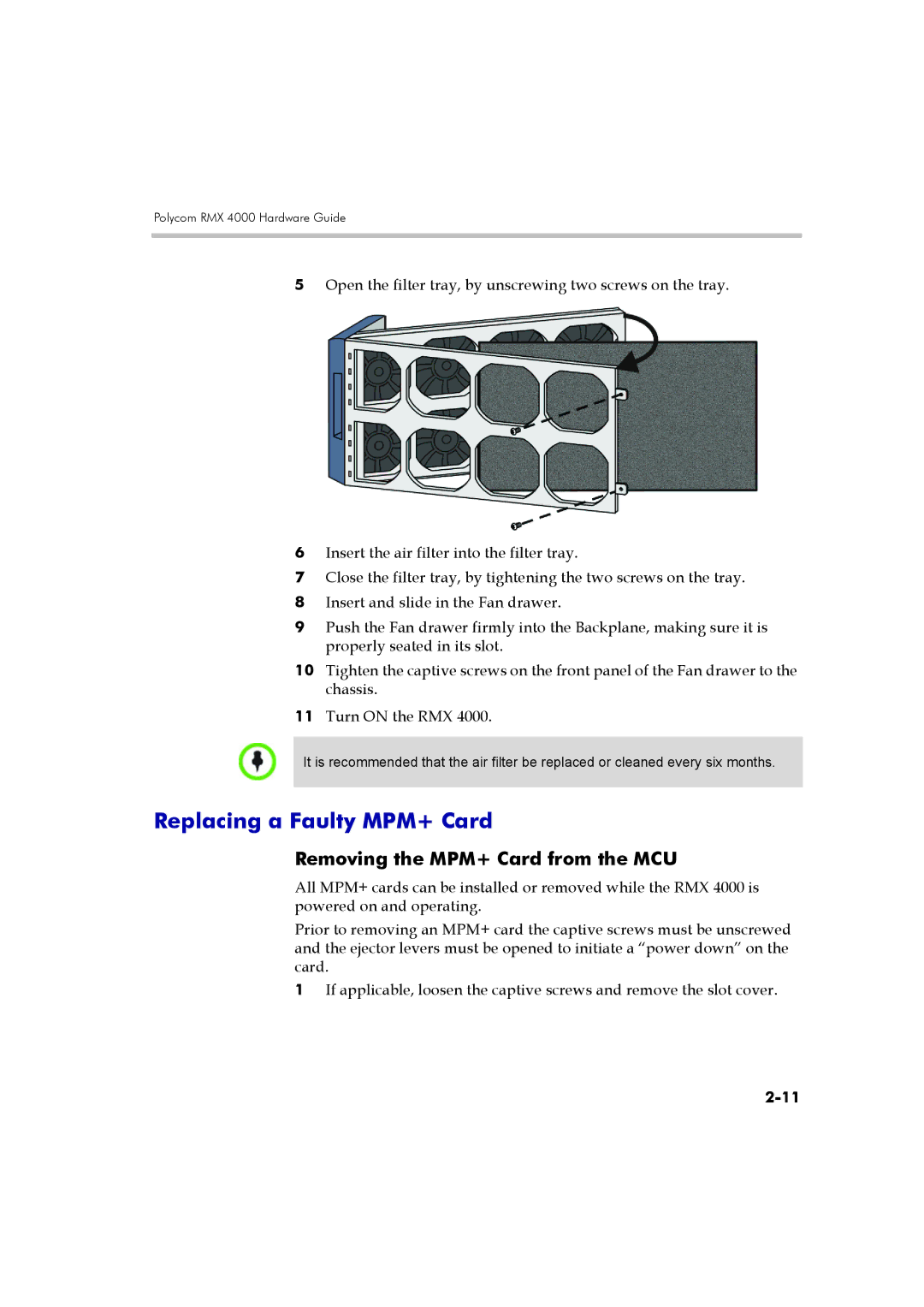 Polycom DOC2548A manual Replacing a Faulty MPM+ Card, Removing the MPM+ Card from the MCU 