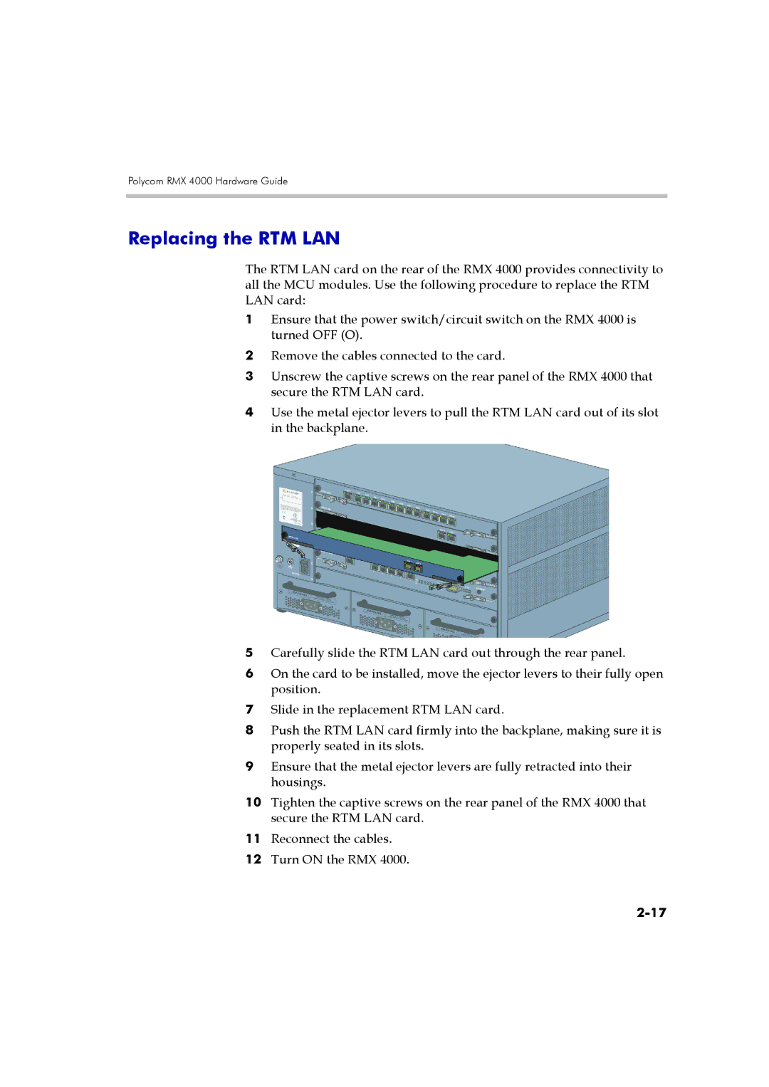 Polycom DOC2548A manual Replacing the RTM LAN 