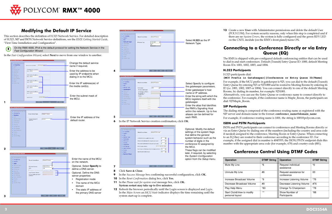 Polycom DOC2554A quick start Modifying the Default IP Service, Connecting to a Conference Directly or via Entry Queue EQ 