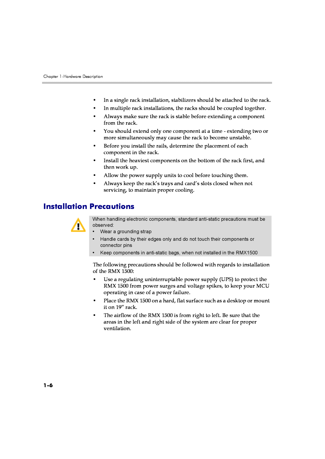 Polycom DOC2557A manual Installation Precautions 