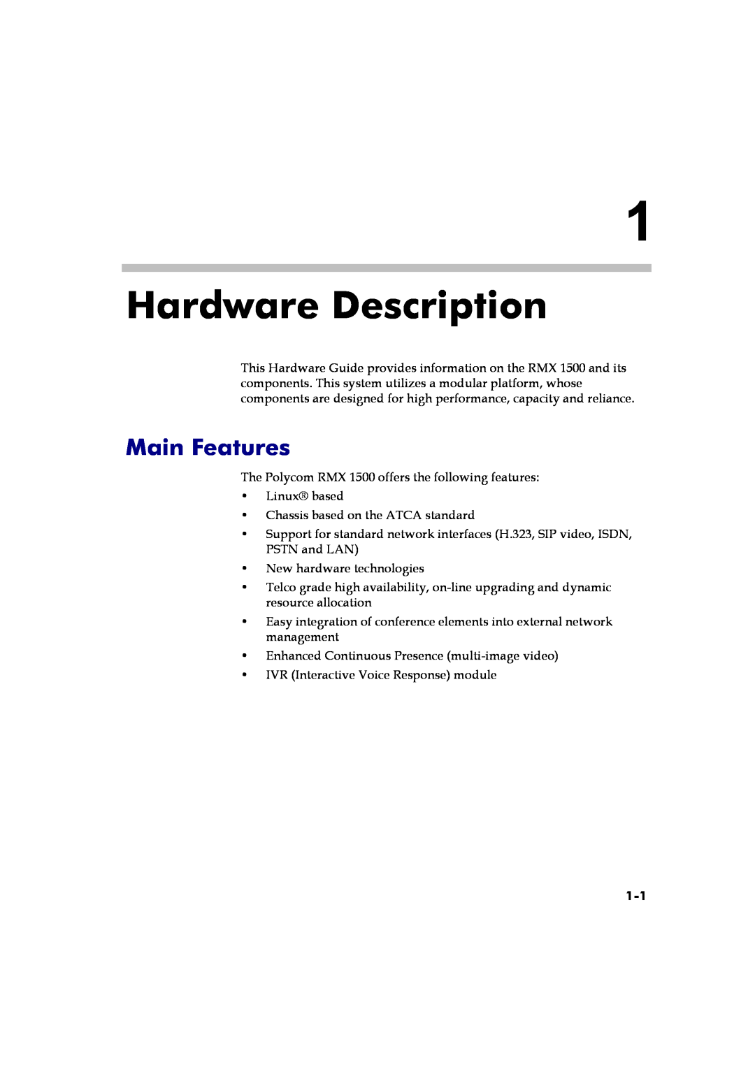 Polycom DOC2557A manual Hardware Description, Main Features 