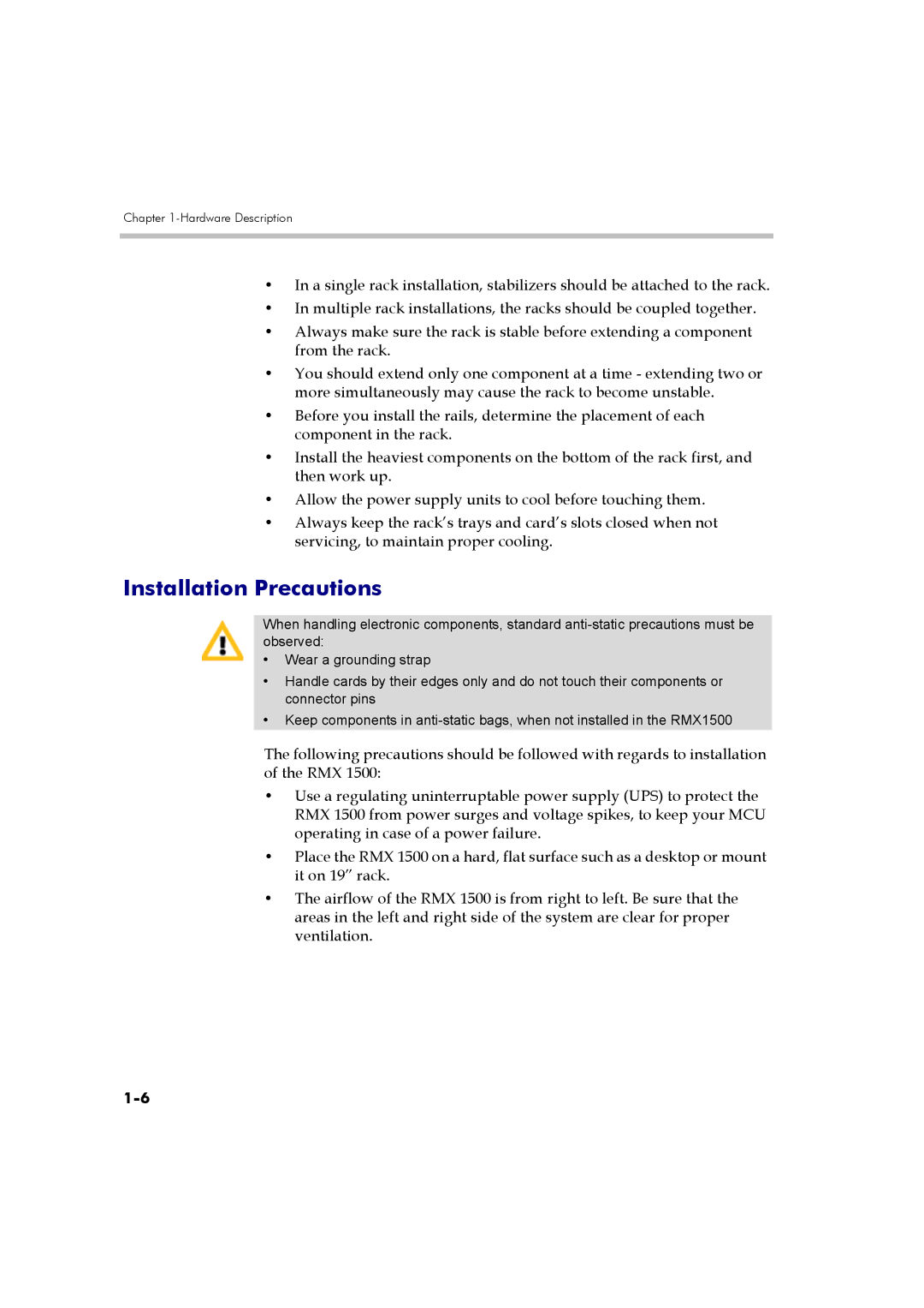 Polycom DOC2557A manual Installation Precautions 