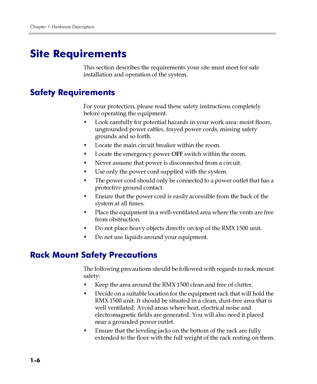 Polycom DOC2557C manual Site Requirements, Safety Requirements, Rack Mount Safety Precautions 