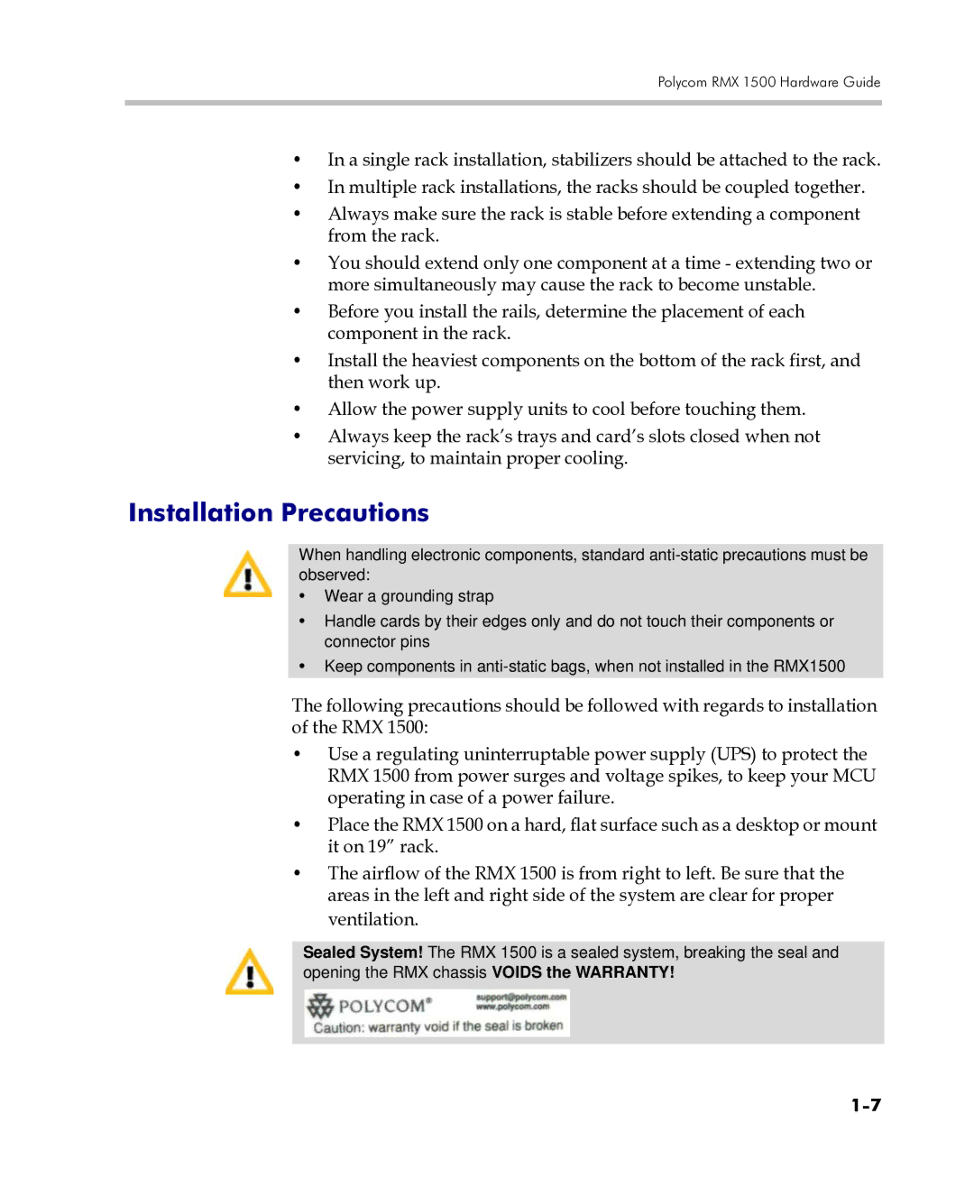 Polycom DOC2557C manual Installation Precautions 