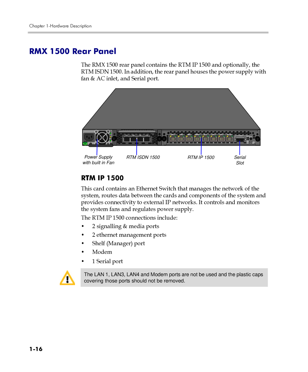 Polycom DOC2557C manual RMX 1500 Rear Panel, Rtm Ip 