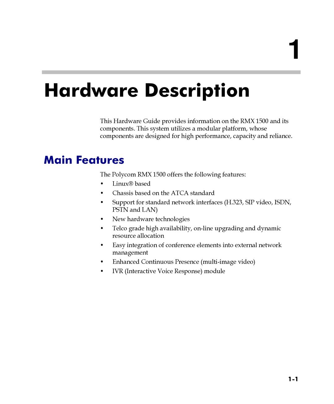 Polycom DOC2557C manual Hardware Description, Main Features 