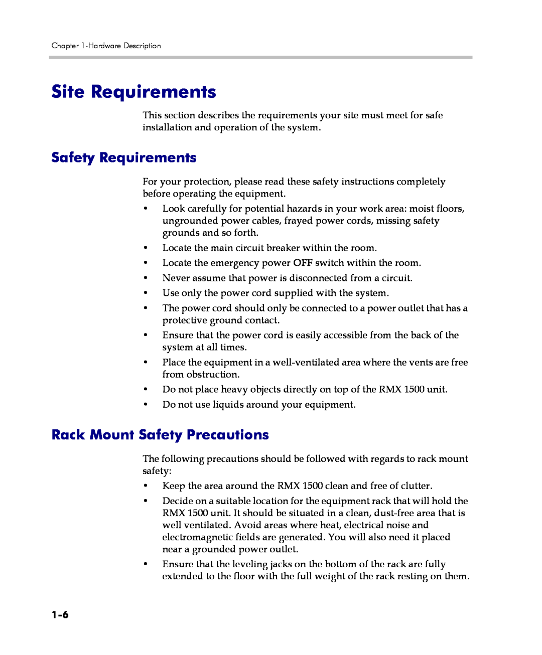 Polycom DOC2557C manual Site Requirements, Safety Requirements, Rack Mount Safety Precautions 
