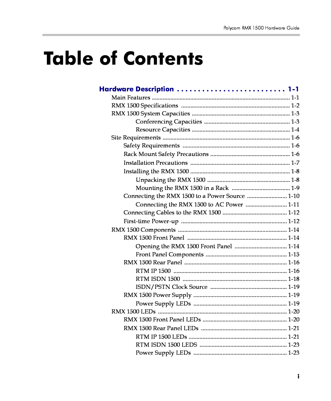 Polycom DOC2557C manual Table of Contents, Hardware Description 