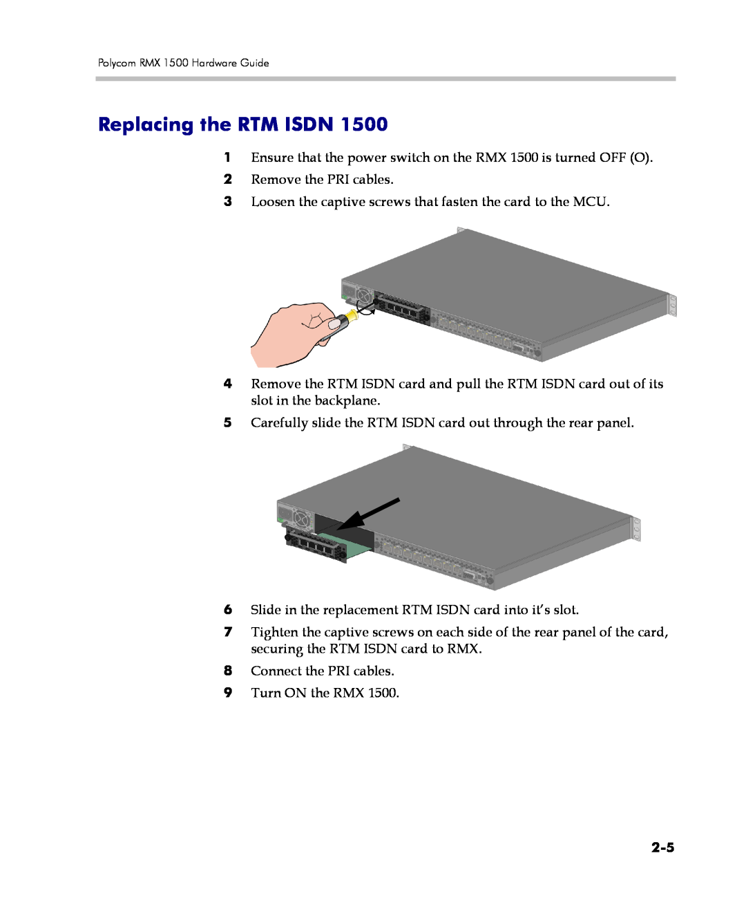 Polycom DOC2557C manual Replacing the RTM ISDN 