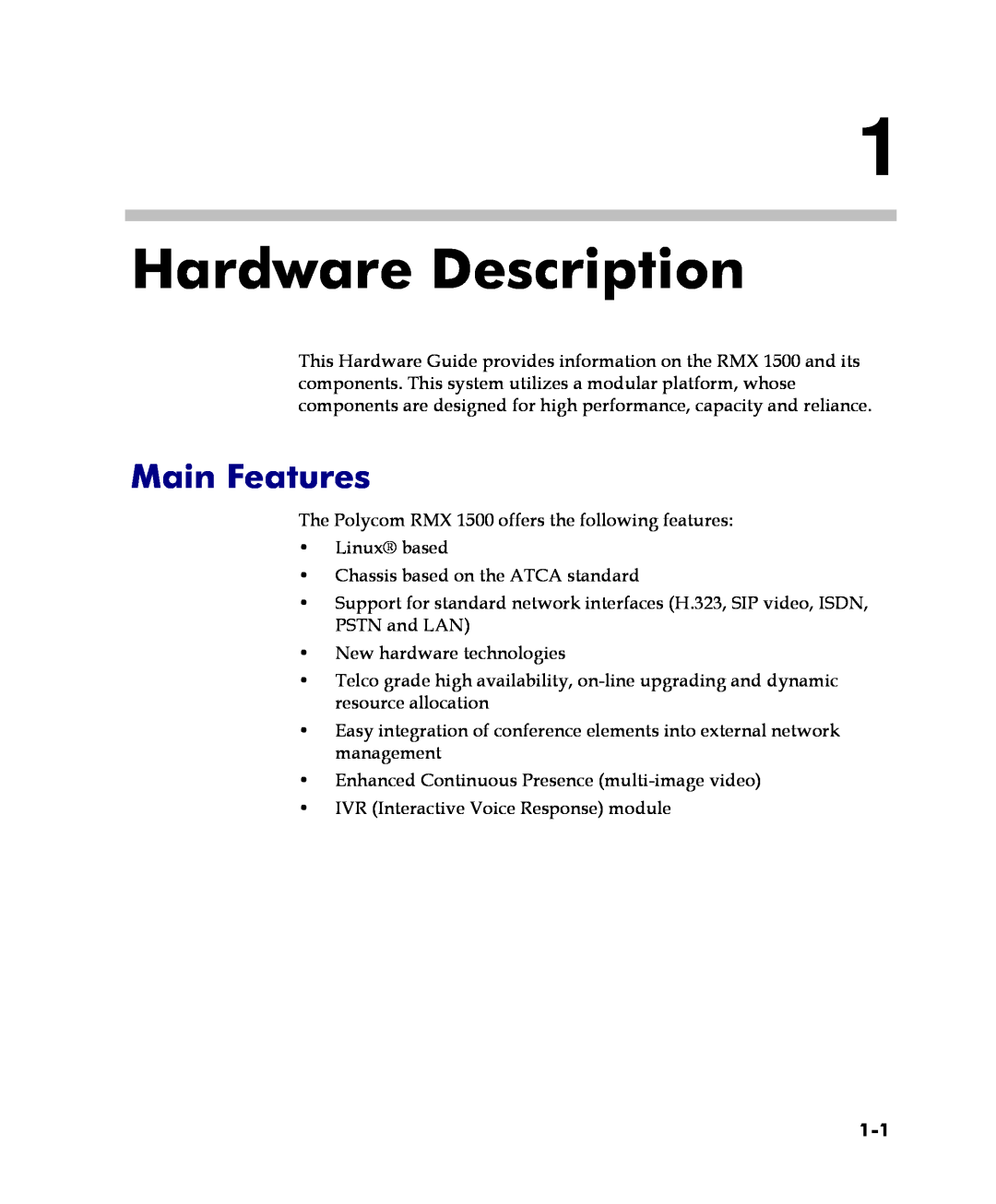 Polycom DOC2557C manual Hardware Description, Main Features 