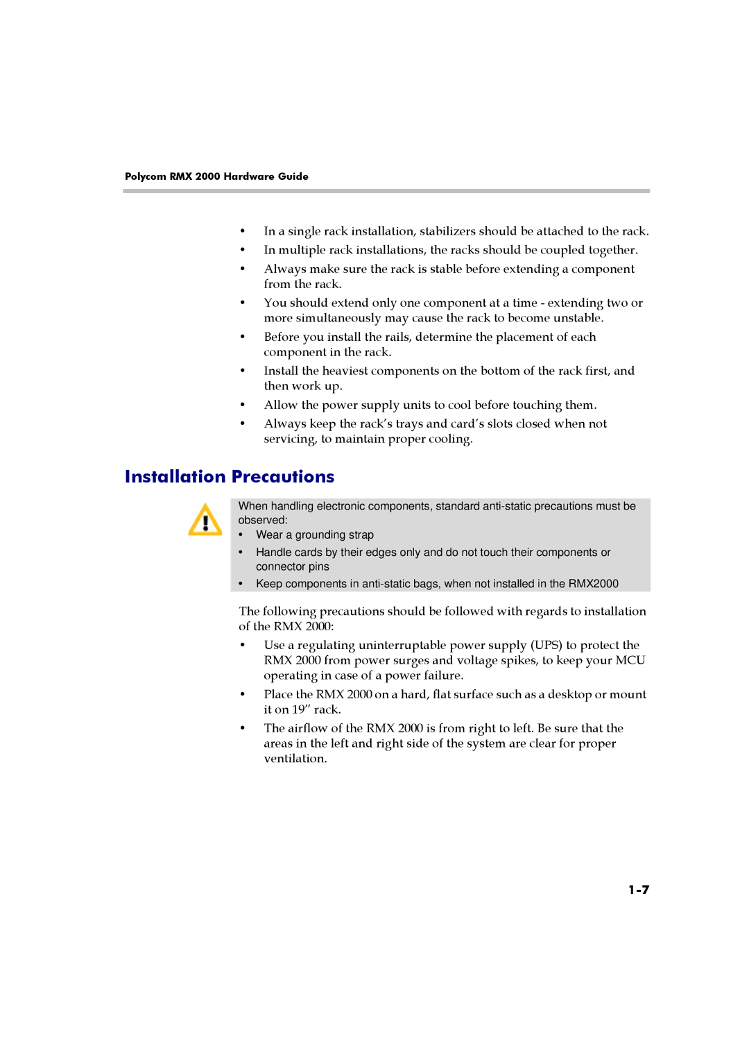 Polycom DOC2558A manual Installation Precautions 