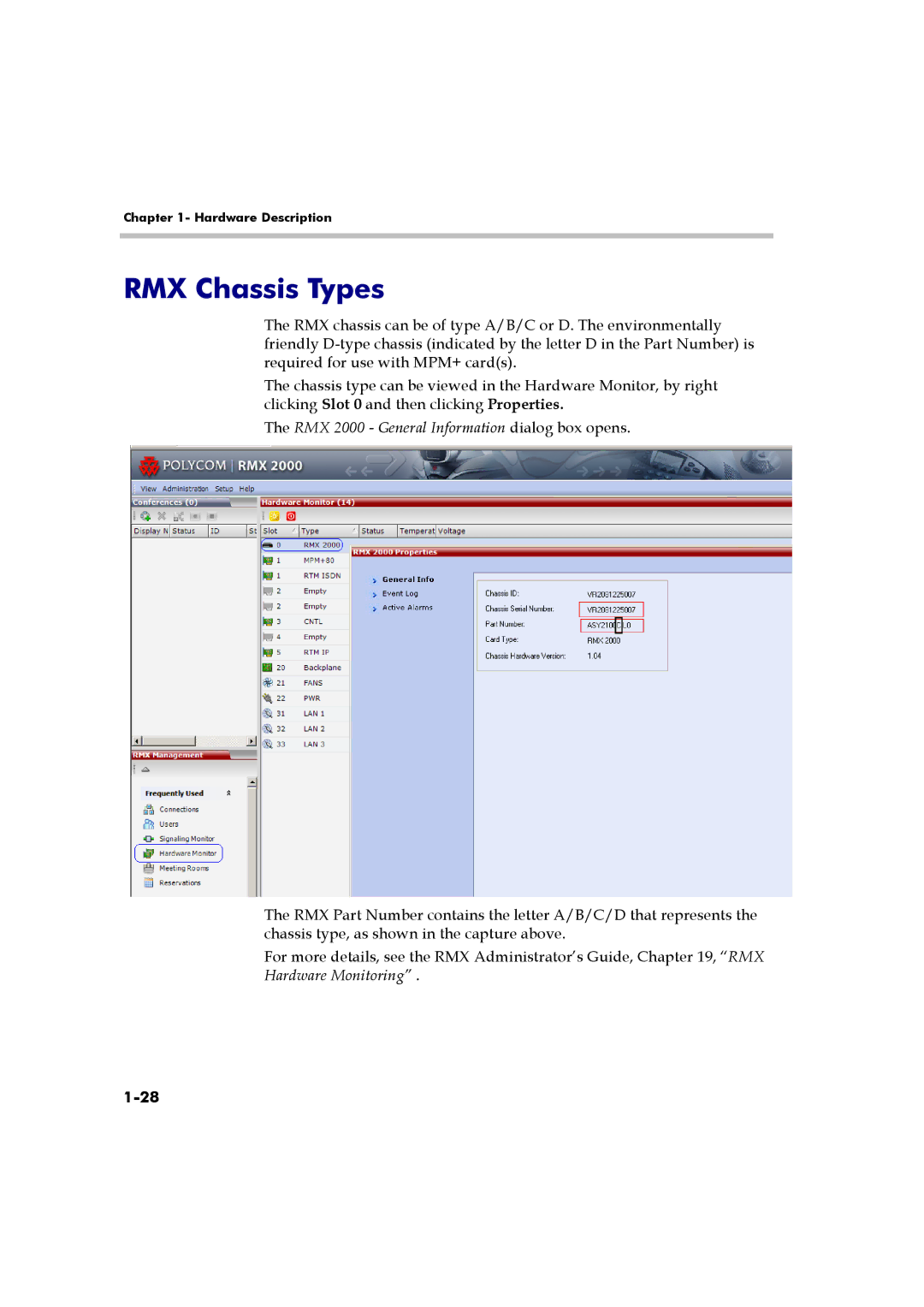 Polycom DOC2558A manual RMX Chassis Types, RMX 2000 General Information dialog box opens 