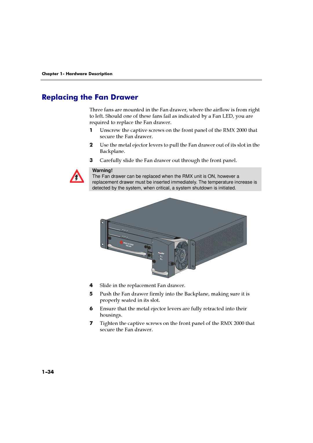 Polycom DOC2558A manual Replacing the Fan Drawer 